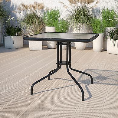 Flash Furniture 31.5" Square Tempered Glass Metal Table with Smooth Ripple Design Top