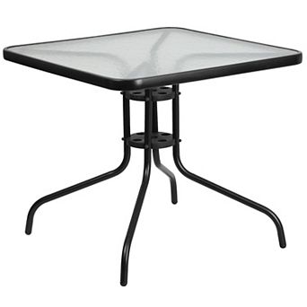Flash Furniture 31.5" Square Tempered Glass Metal Table with Smooth Ripple Design Top