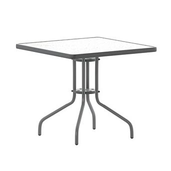 Flash Furniture 31.5" Square Tempered Glass Metal Table with Smooth Ripple Design Top
