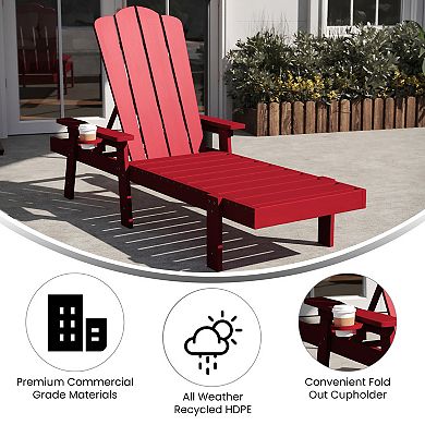 Flash Furniture All-Weather Commercial Adjustable Lounge Chair with Fold Out Cup Holder