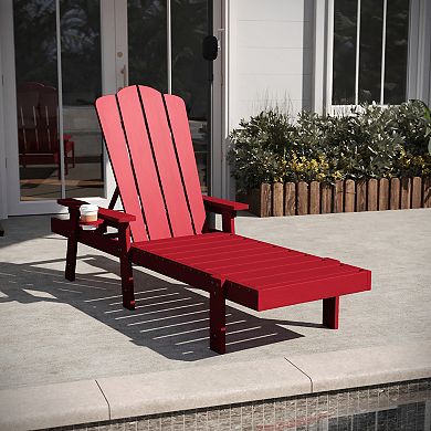 Flash Furniture All-Weather Commercial Adjustable Lounge Chair with Fold Out Cup Holder