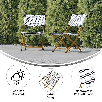 Flash Furniture 2PC Indoor/Outdoor PE Rattan Folding Bistro Chairs