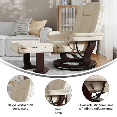 Flash Furniture Contemporary LeatherSoft Recliner with Horizontal Stitching and Ottoman