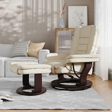 Flash Furniture Contemporary LeatherSoft Recliner with Horizontal Stitching and Ottoman