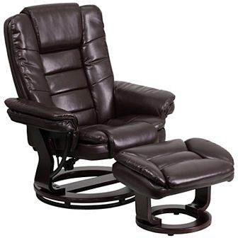 Flash Furniture Contemporary LeatherSoft Recliner with Horizontal Stitching and Ottoman