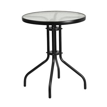 Flash Furniture 23.75" Round Tempered Glass Metal Table with Smooth Ripple Design Top