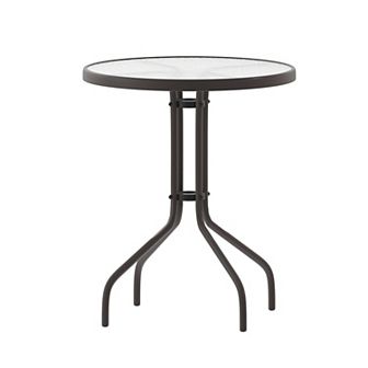 Flash Furniture 23.75" Round Tempered Glass Metal Table with Smooth Ripple Design Top