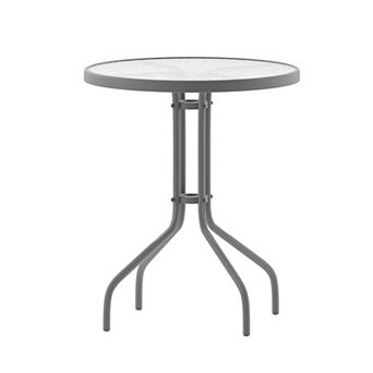Flash Furniture 23.75" Round Tempered Glass Metal Table with Smooth Ripple Design Top