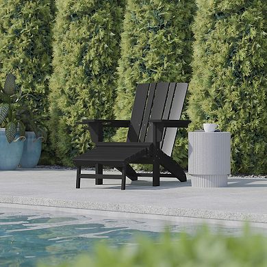 Flash Furniture Commercial All-Weather Adirondack Chair with Pullout Ottoman & Cupholder
