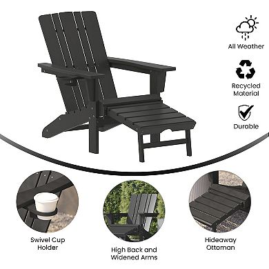 Flash Furniture Commercial All-Weather Adirondack Chair with Pullout Ottoman & Cupholder
