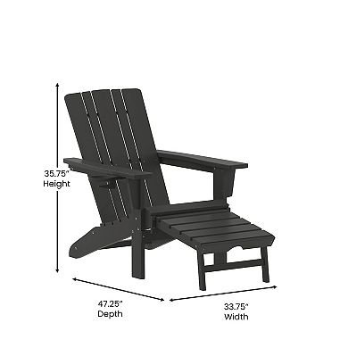 Flash Furniture Commercial All-Weather Adirondack Chair with Pullout Ottoman & Cupholder