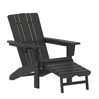 Flash Furniture Commercial All-Weather Adirondack Chair with Pullout Ottoman & Cupholder