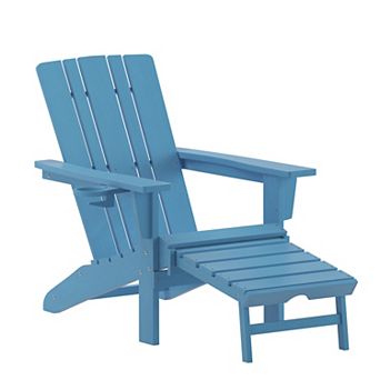 Flash Furniture Commercial All-Weather Adirondack Chair with Pullout Ottoman & Cupholder