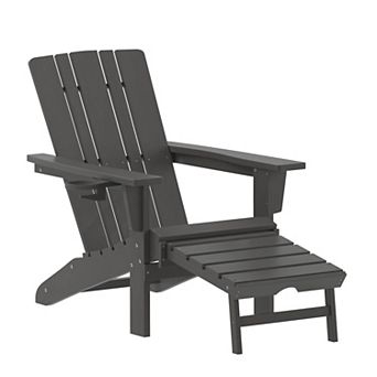 Flash Furniture Commercial All-Weather Adirondack Chair with Pullout Ottoman & Cupholder