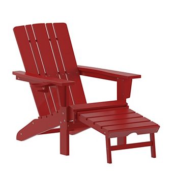 Flash Furniture Commercial All-Weather Adirondack Chair with Pullout Ottoman & Cupholder