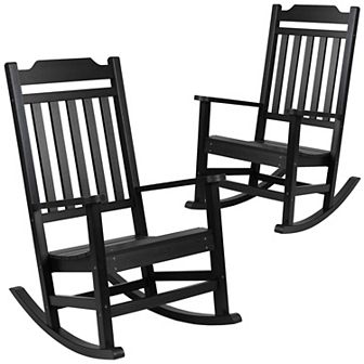 Flash Furniture 2 Pack All-Weather Faux Wood Rocking Chair - Patio and Yard Furniture