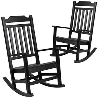 Flash Furniture 2 Pack All-Weather Faux Wood Rocking Chair - Patio and Yard Furniture