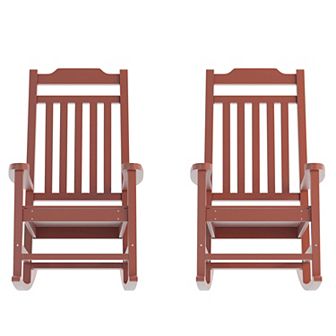 Flash Furniture 2 Pack All-Weather Faux Wood Rocking Chair - Patio and Yard Furniture