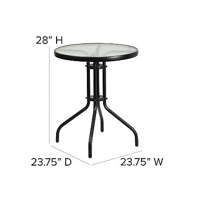 Flash Furniture 23.75" Round Glass Metal Table with 2 Metal Aluminum Slat Stack Chairs