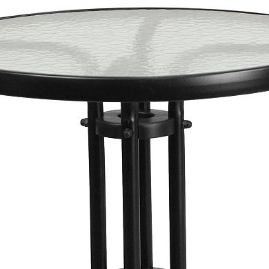 Flash Furniture 23.75" Round Glass Metal Table with 2 Metal Aluminum Slat Stack Chairs