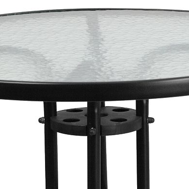 Flash Furniture 31.5" Round Tempered Glass Metal Table with Smooth Ripple Design Top