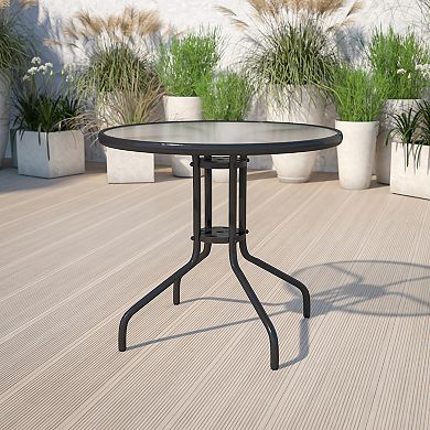 Flash Furniture 31.5" Round Tempered Glass Metal Table with Smooth Ripple Design Top