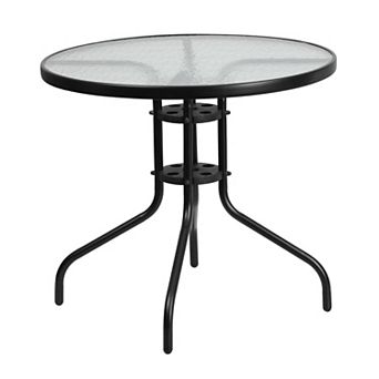 Flash Furniture 31.5" Round Tempered Glass Metal Table with Smooth Ripple Design Top