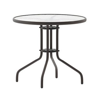 Flash Furniture 31.5" Round Tempered Glass Metal Table with Smooth Ripple Design Top