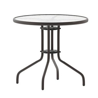 Flash Furniture 31.5" Round Tempered Glass Metal Table with Smooth Ripple Design Top