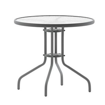 Flash Furniture 31.5" Round Tempered Glass Metal Table with Smooth Ripple Design Top
