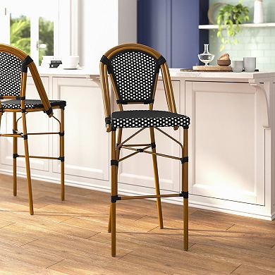 Flash Furniture 2 Pack All-Weather Commercial Paris Stools with Rattan Print Frame