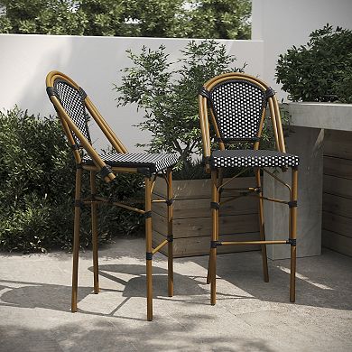 Flash Furniture 2 Pack All-Weather Commercial Paris Stools with Rattan Print Frame