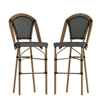 Flash Furniture 2 Pack All-Weather Commercial Paris Stools with Rattan Print Frame