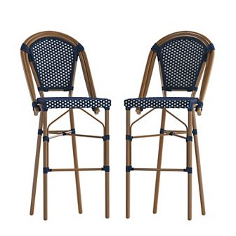 Flash Furniture 2 Pack All-Weather Commercial Paris Stools with Rattan Print Frame