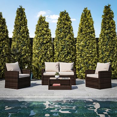 Flash Furniture 4 Piece Patio Set with Gray Back Pillows & Seat Cushions - Outdoor Seating