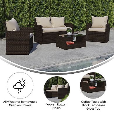 Flash Furniture 4 Piece Patio Set with Gray Back Pillows & Seat Cushions - Outdoor Seating