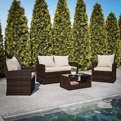 Flash Furniture 4 Piece Patio Set with Gray Back Pillows & Seat Cushions - Outdoor Seating