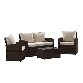 Flash Furniture 4 pc Patio Set with Gray Back Pillows & Seat Cushions - Outdoor Seating