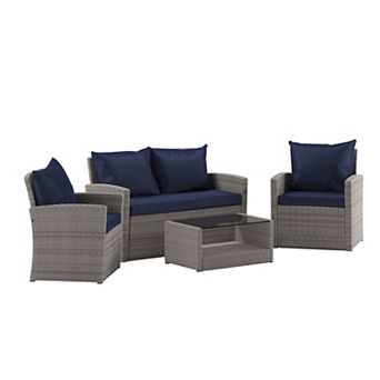 Flash Furniture 4 pc Patio Set with Gray Back Pillows & Seat Cushions - Outdoor Seating