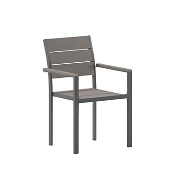 Flash Furniture Commercial Grade Outdoor Faux Teak Patio Dining Chair with Arms
