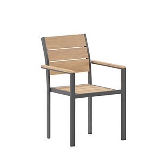 Flash Furniture Commercial Grade Outdoor Faux Teak Patio Dining Chair with Arms
