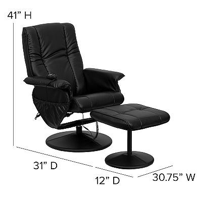 Flash Furniture Massaging Multi-Position Recliner &Ottoman w/Wrapped Base in LeatherSoft
