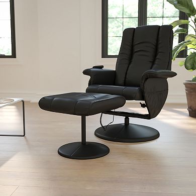 Flash Furniture Massaging Multi-Position Recliner &Ottoman w/Wrapped Base in LeatherSoft