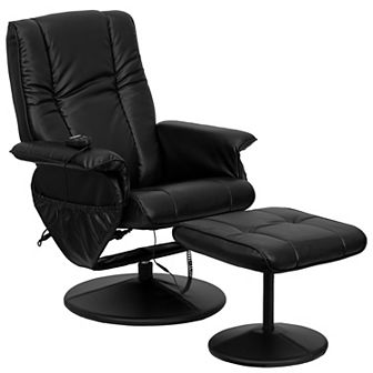 Flash Furniture Massaging Multi-Position Recliner &Ottoman w/Wrapped Base in LeatherSoft
