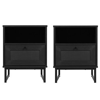 Merrick Lane Set of 2 Wooden Mid-Century Modern Nightstand Accent Tables with Storage