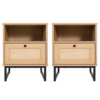 Merrick Lane Set of 2 Wooden Mid-Century Modern Nightstand Accent Tables with Storage