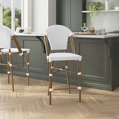 Flash Furniture 2 Pack All-Weather Commercial Paris Stools with Rattan Print Frame
