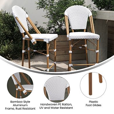 Flash Furniture 2 Pack All-Weather Commercial Paris Stools with Rattan Print Frame