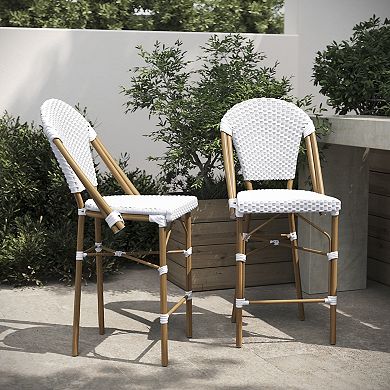 Flash Furniture 2 Pack All-Weather Commercial Paris Stools with Rattan Print Frame