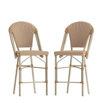 Flash Furniture 2 Pack All-Weather Commercial Paris Stools with Rattan Print Frame